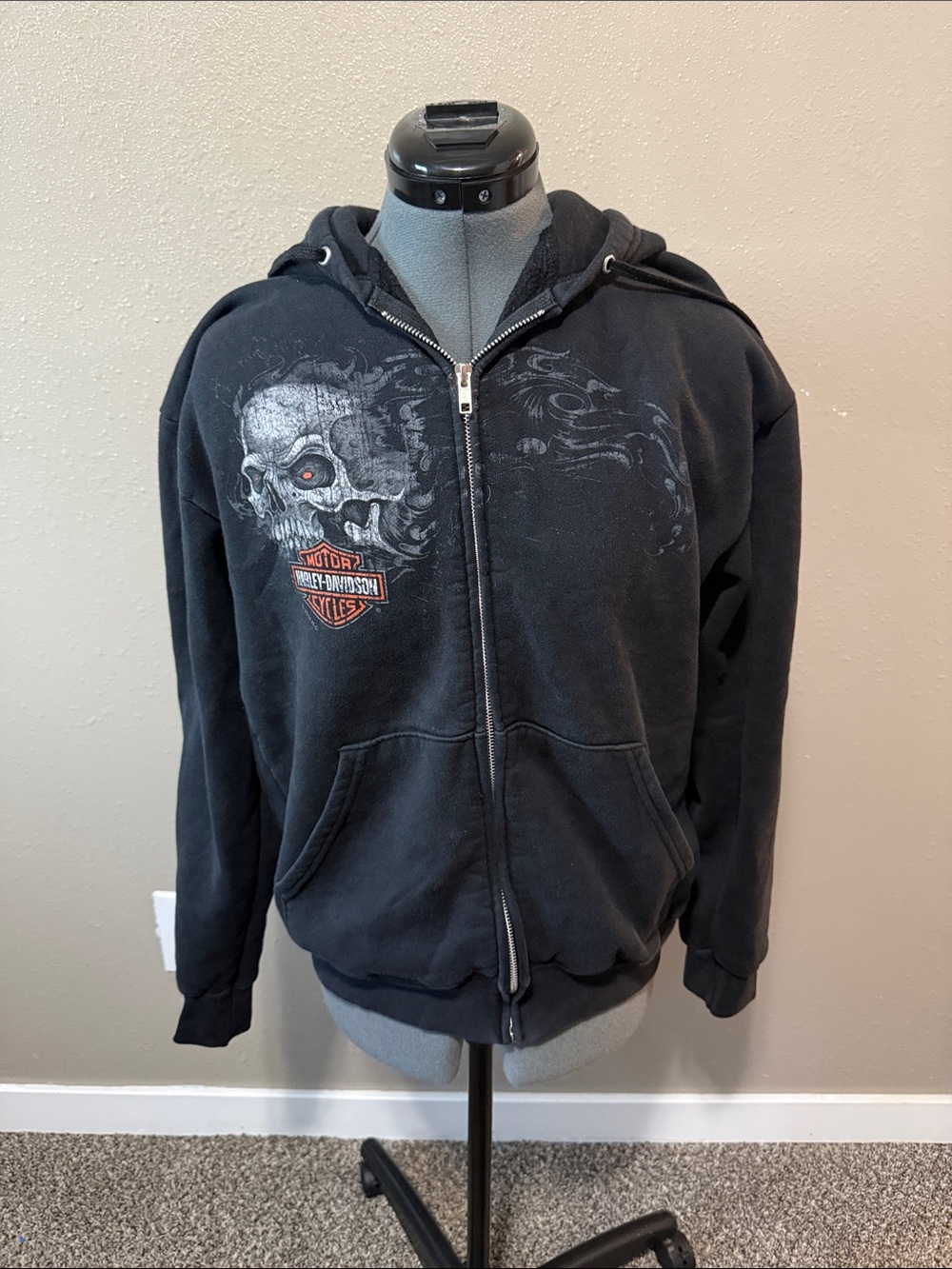 Harley-Davidson Black Skull Zip-Up Hoodie